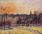 Sunset, Bazincourt Steeple - 卡米耶·毕沙罗